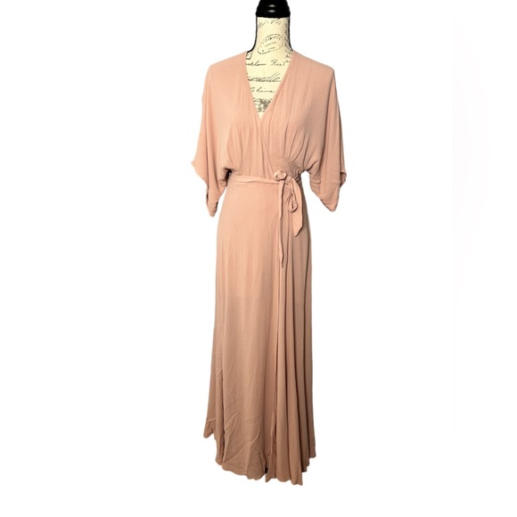 REFORMATION Blush Winslow Dolman Kimono Sleeve Crepe Wrap Dress M - Picture 3 of 6